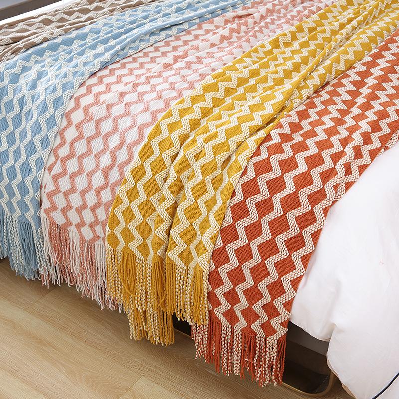 Pătură nordică tricotată în două culori cu ciucuri Homestay Boho Decor Pătură pentru canapea Husă pentru capătul de pat Prosop pentru petrecere a timpului liber Cuvertură de pat șal cald