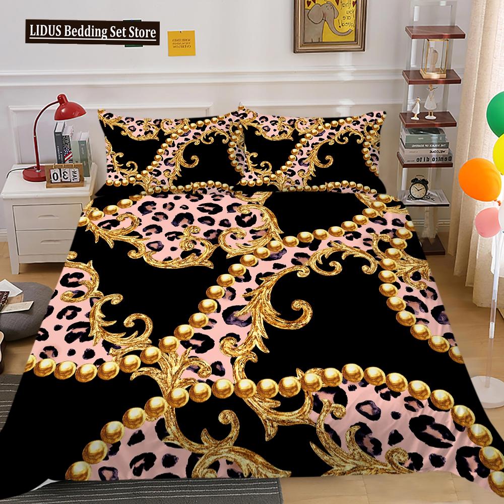 Dark Gold Duvet Cover Set Dull Gold Patterns 3D Luxury Printing Comforter Cover King Queen For Teens Adult Polyester Bedding Set