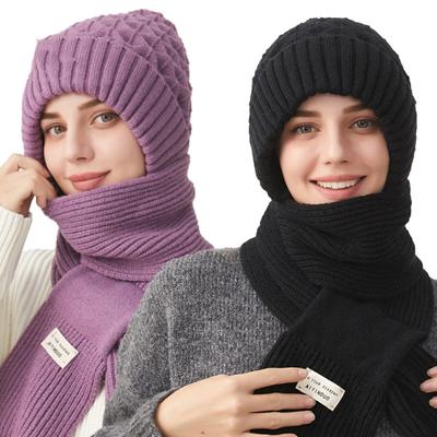 Winter Knitted Skullies Hat Scarf Set Cold Proof Ear Protection Scarf Warm Girls Beanies Cycling Windproof Ladies Outdoor Caps