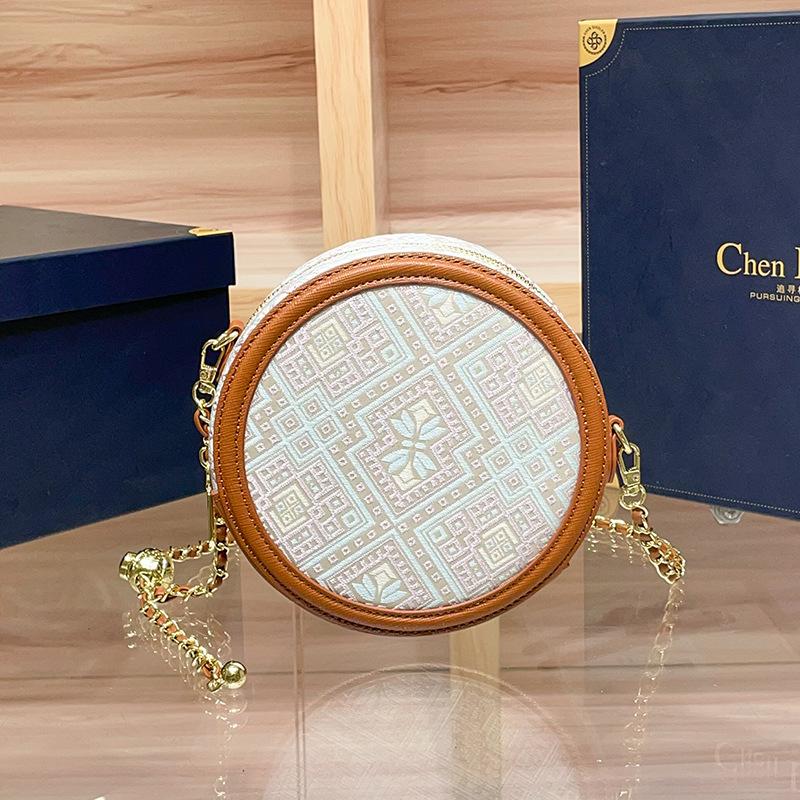 Crossbody Handbag with High-end Luxury Ethnic Style Fashion Chain Strap Women's Small Round Bag