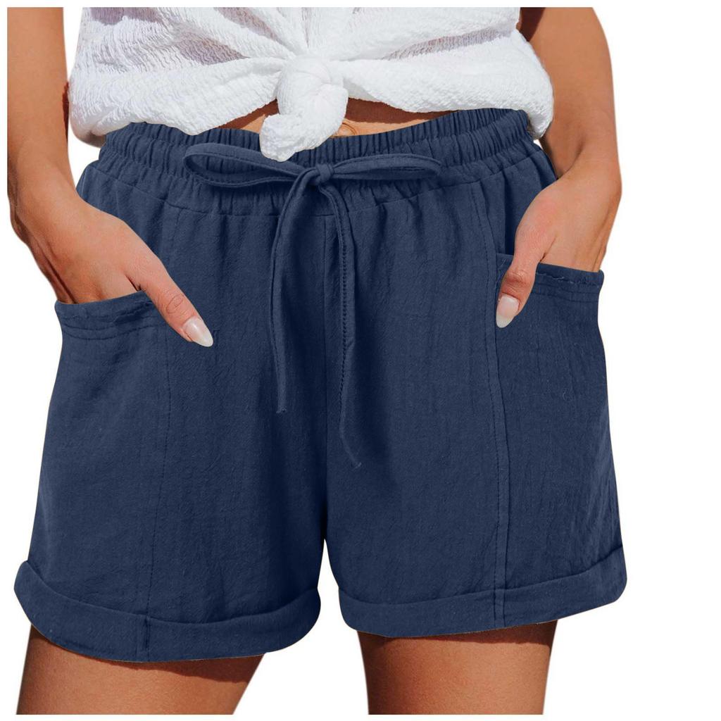 Women's Casual Comfortable High-Waisted Wide-Leg Shorts With Drawstring And Pockets