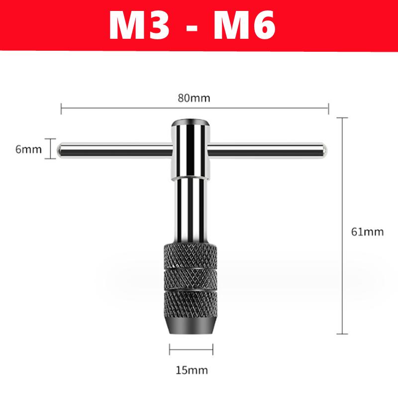 Adjustable T-shaped tap wrench, hand tap drill set M3-M12, used for manual thread tapping and drilling, tap and drill tool set