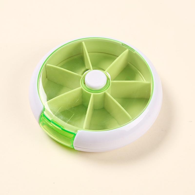 Transparent 7-Day Round Rotating Pill Organizer - Portable Mini Box with Seven Compartments