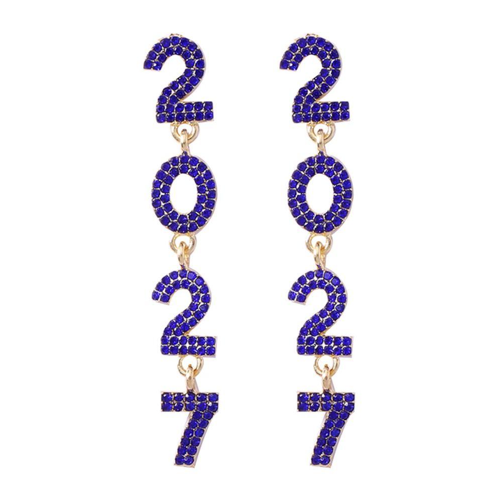Zircon 2027 Digital Earrings Shiny Christmas Stud Earrings Elegant Happy New Year Earrings Daily