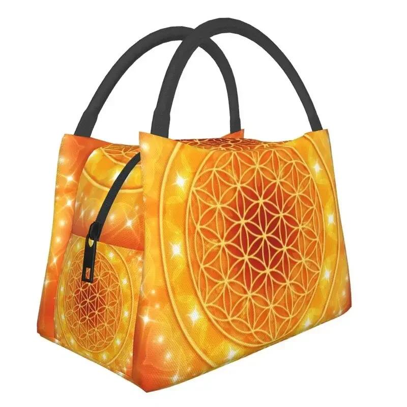 Flower Of Life Abalone Shell On Pearl Insulated Lunch Tote Bag for Women Geometric Mandala Portable Cooler Thermal Bento Box