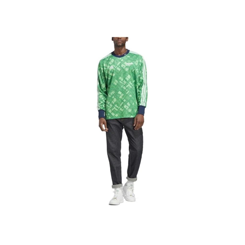 Adidas Ss23 Striped Letter Print Crew Neck Long Sleeve Sweatshirt Men Sweatshirt Green HT7193