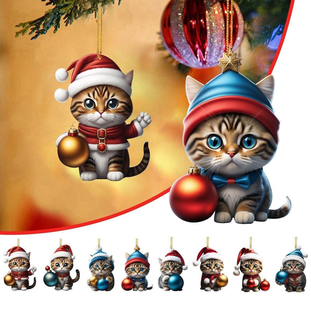 2D Acrylic Cat Christmas Ornaments Advent Calendar with Hanging String, 24-Day Countdown Calendar Kitten Charm for Tree Decor