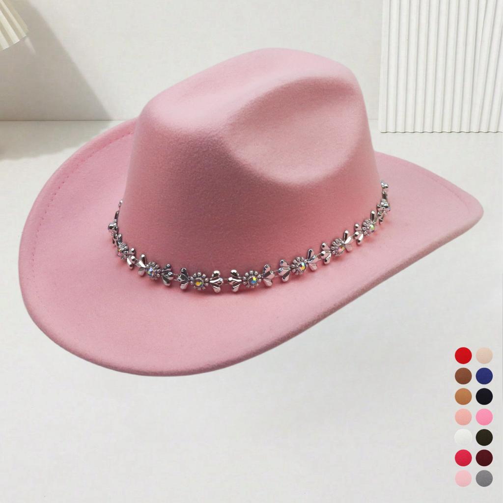 European and American men's and women's western cowboy top hats outing party jazz hat colored diamond bridal woolen hat