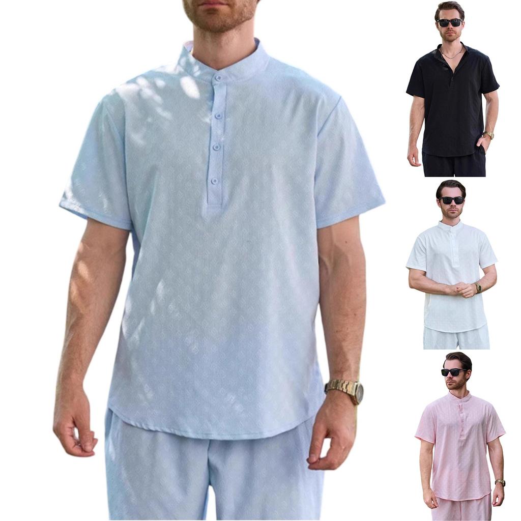 Men's Casual Short-sleeved Stand-up Collar Fashionable Men's Top