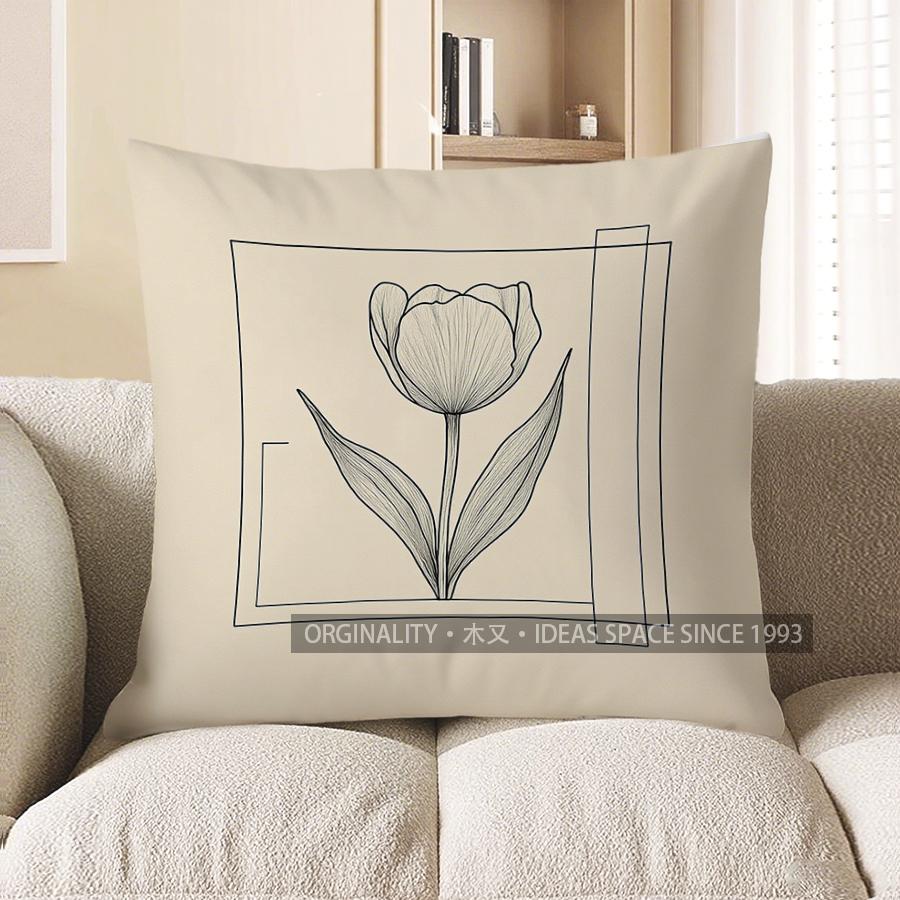 Home Decor Minimalist Black Tulip Pattern Throw Pillow Pattern Cushion Cover Suitable for Sofa Bedroom Car Pillow Cover