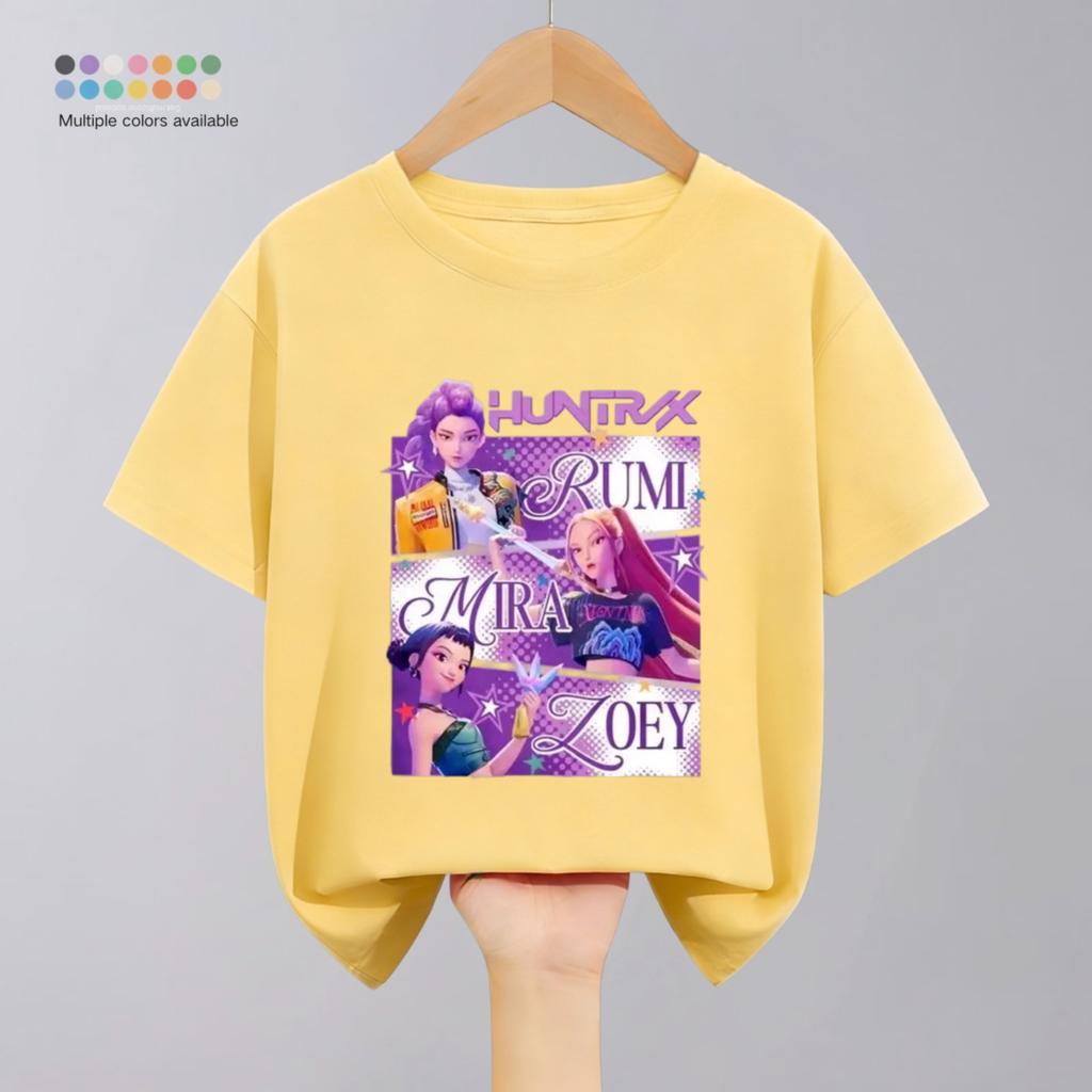 Solid Color Simple Fashion Kids Huntrix T-shirts Tops Short-sleeved Children's Clothing Korean Popular Cartoon Tshirt 1-11 Age