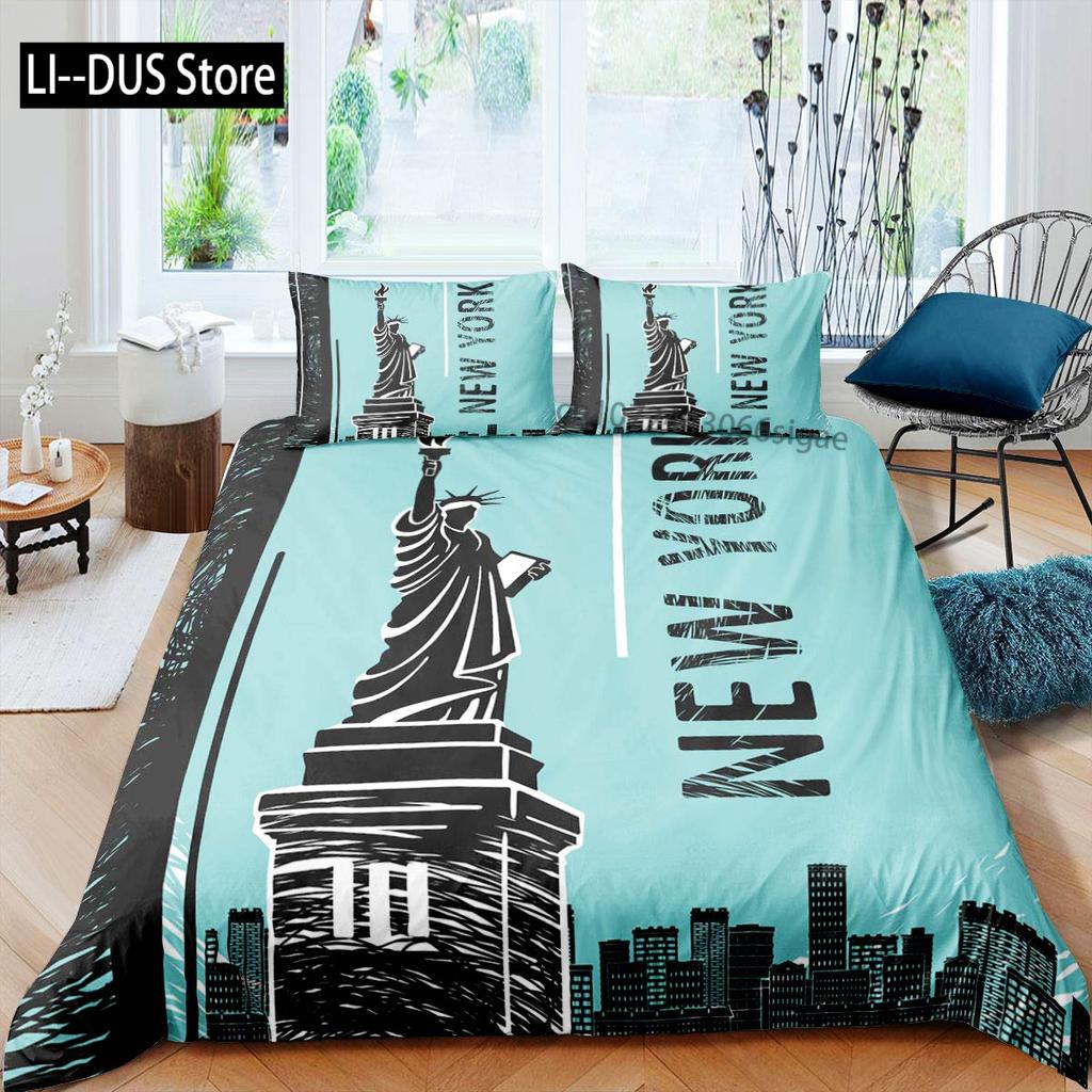 New York Duvet Cover Set, Skyline Print Decorative 3 Piece Bedding Set with 2 Pillow Shams, Twin Full Queen King Size Room Decor