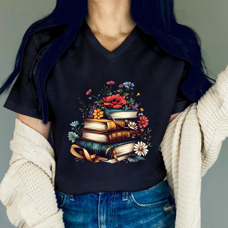 Flower Book Graphic T Shirts Women Vintage Retro Printed Classic Top Flower Lover Gift Summer Clothes Reading Gift Tshirt FeUnisex