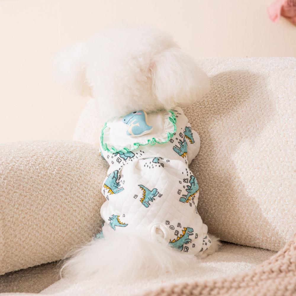 Dinosaur Printed Pet Jumpsuits Warm Cartoon Pullover Four Legged Dog Clothing Fruit Print Comfortable Dog Bottoming Shirt Home