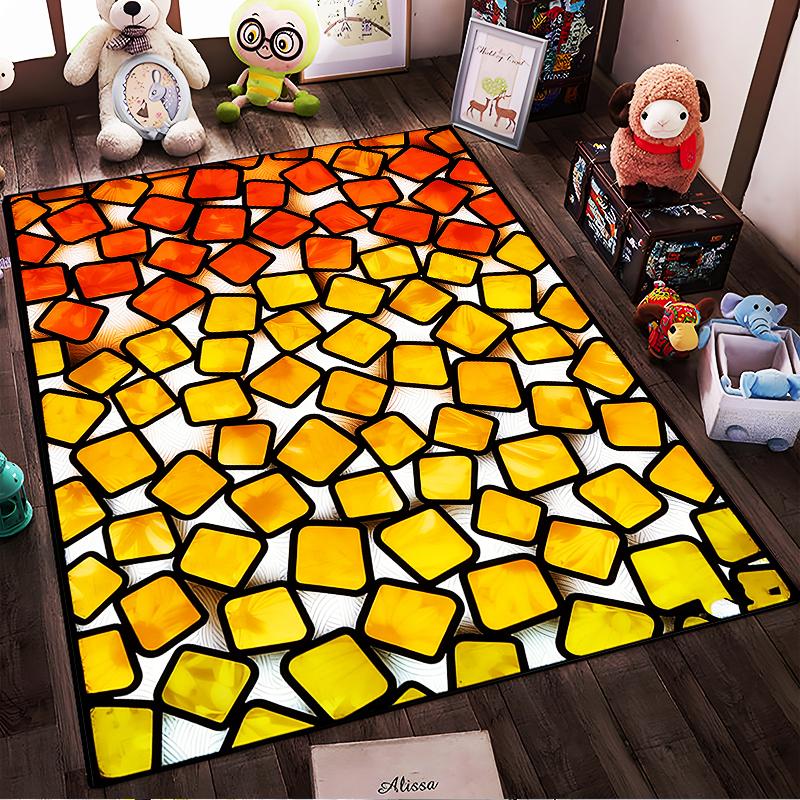 Geometric Mosaic Carpet with Orange and Yellow Tile Pattern Design Suitable for Use As an Anti-slip for Living Room Bedroom Sofas