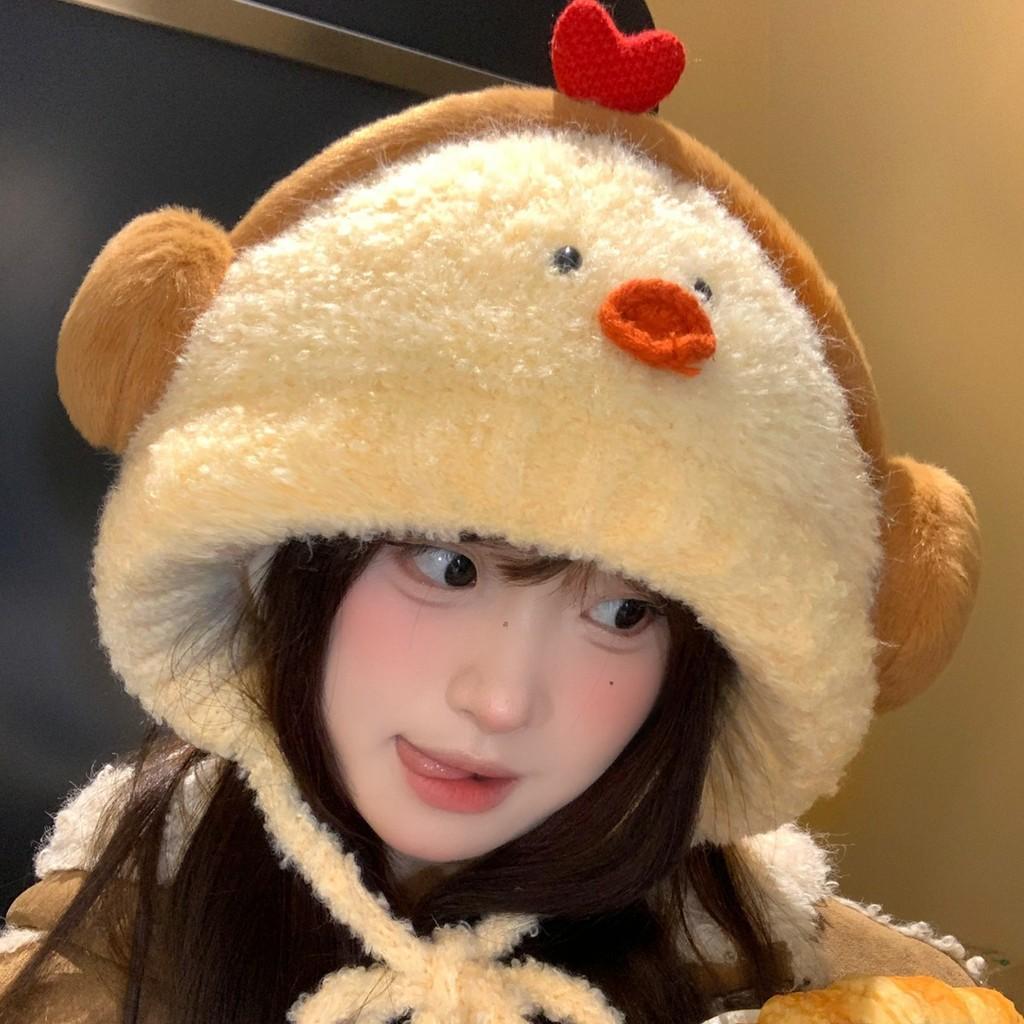 Plush Yellow Duck Beanie Hat For Women Winter Thermal Headwear Ear Coverage