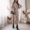Women Leopard Chiffon Long Sleeve Printing Casual Party Vintage Boho Maxi Dress
