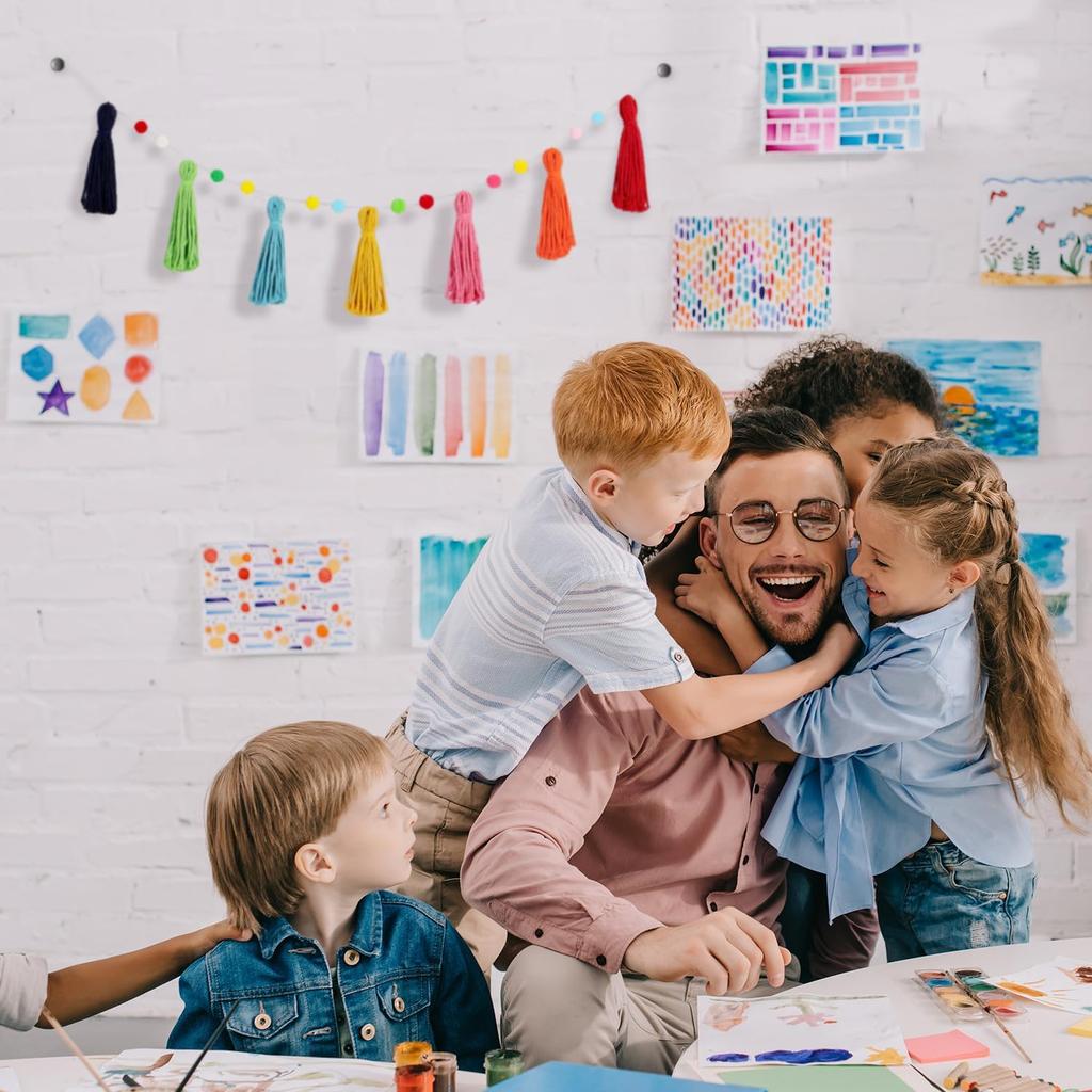 Syhood 3 Pcs Colorful Boho Tassel Garland Rainbow Pom Pom Each 50'' Colorful Tassel Garland Classroom Decoration Boho Banner for Kid Nursery Wall