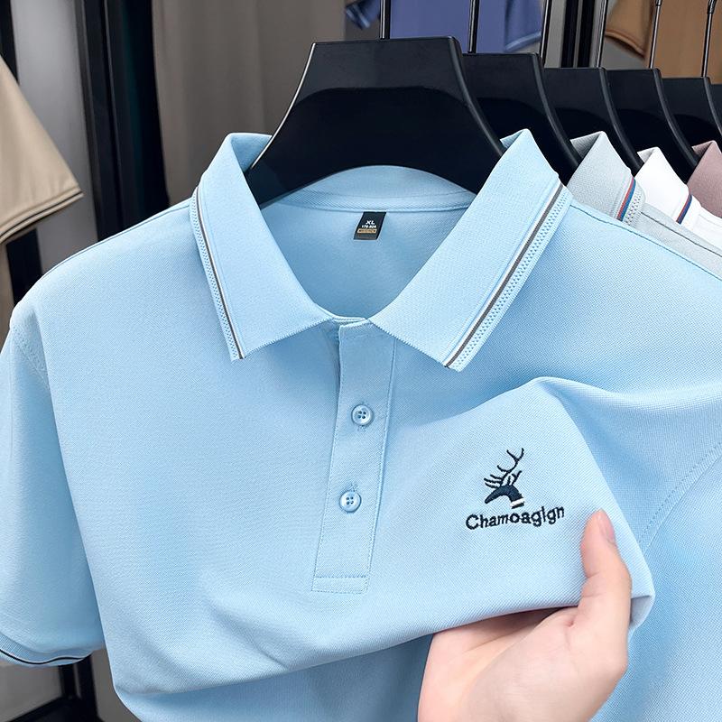 Out-Of-App Polo Shirt Short-Sleeved Men'S Light Luxury High-End Embroidered Deer Head Thread Lapel Half-Sleeved T-Shirt