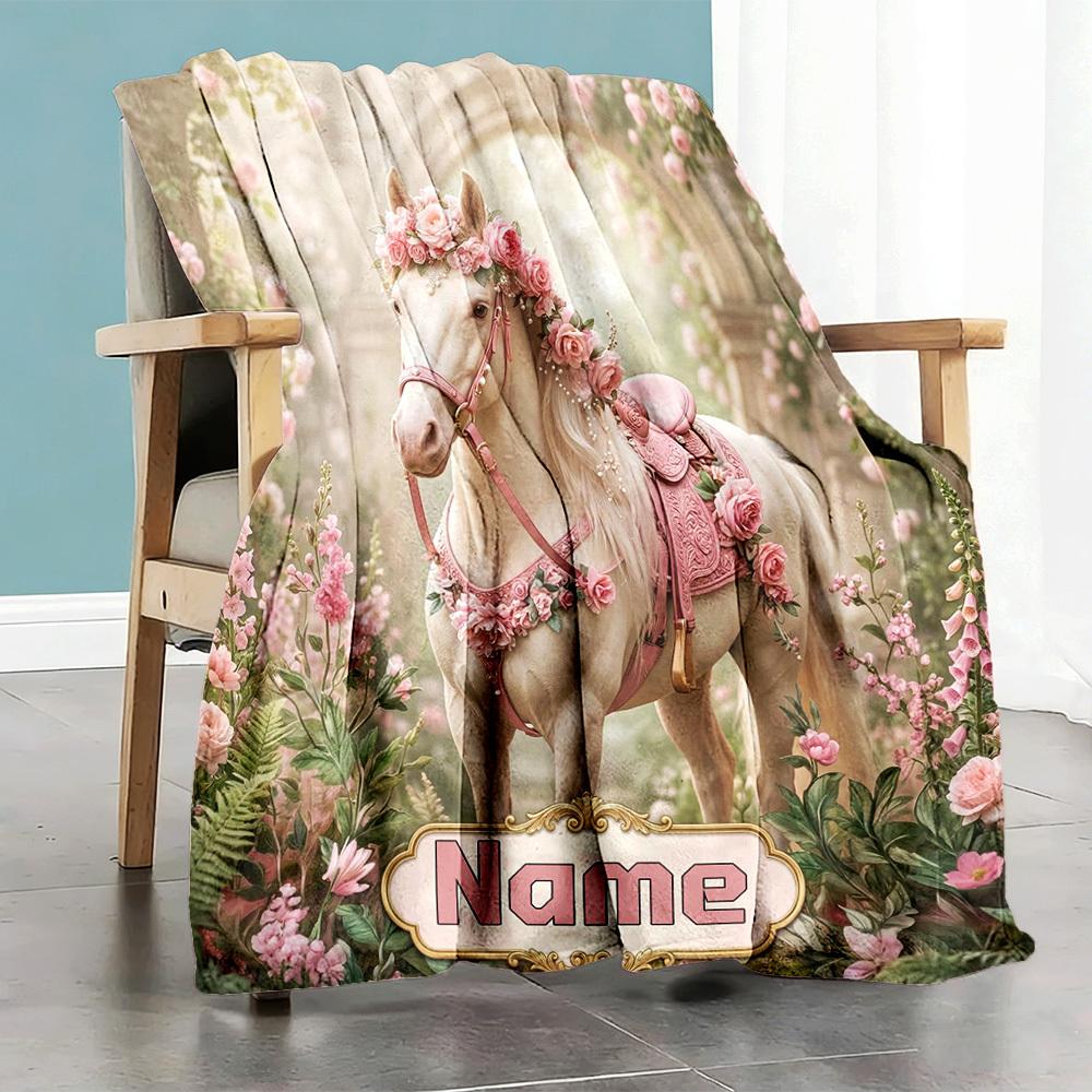 Floral Fantasy Horse Home Customize Your Name Customize Your Name Blankets Comfortable Soft Lightweight Allseason Multipurpose Customize Your Name