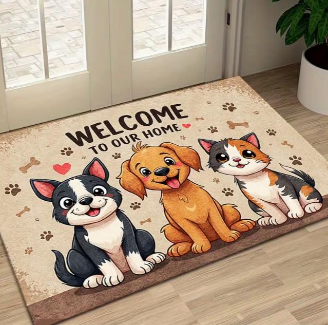 Cute Cartoon Dog and Cat Paw Printsentrance Mats for Summer Home Decoration Front Door Welcome Mat Seasonal Cheerful Decoration