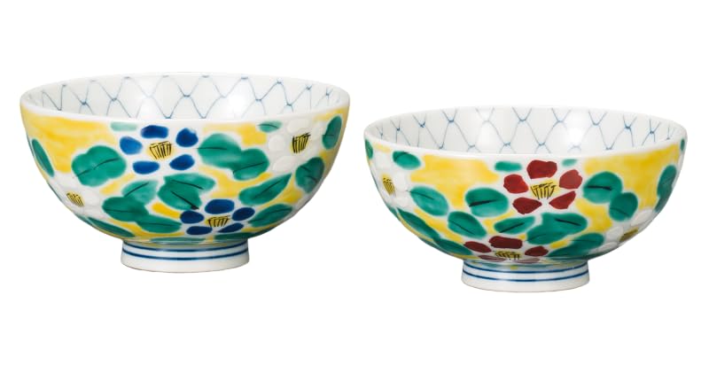 

Marusan Miyamoto set of rice bowls Yoshidaya flower pattern Kutani ware AP7-0608
