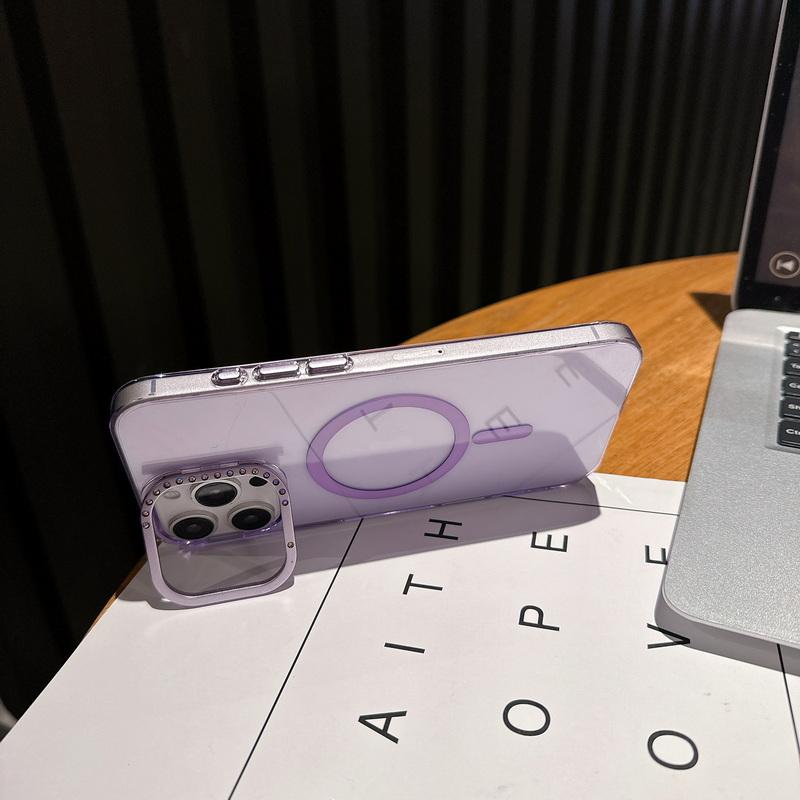 Diamantrahmen Metall Kamera Ständer Handyhülle Für iPhone 16 Pro 15 Pro Max 14 für Magsafe Klar Stoßfest Kabelloses Laden Magnetische Rückseite