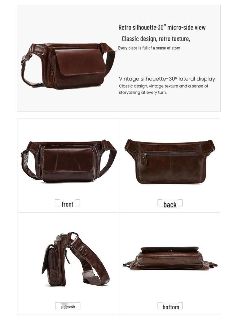 Men's Vintage Leather Crossbody Chest Bag - Casual Commuter Waist Bag