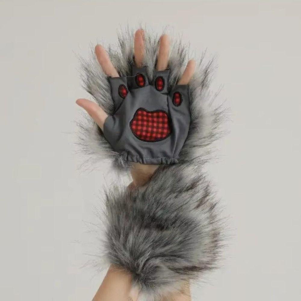 1 par hårig textur plysch vargvantar vargklohandskar Halloween jul cosplay tillbehör