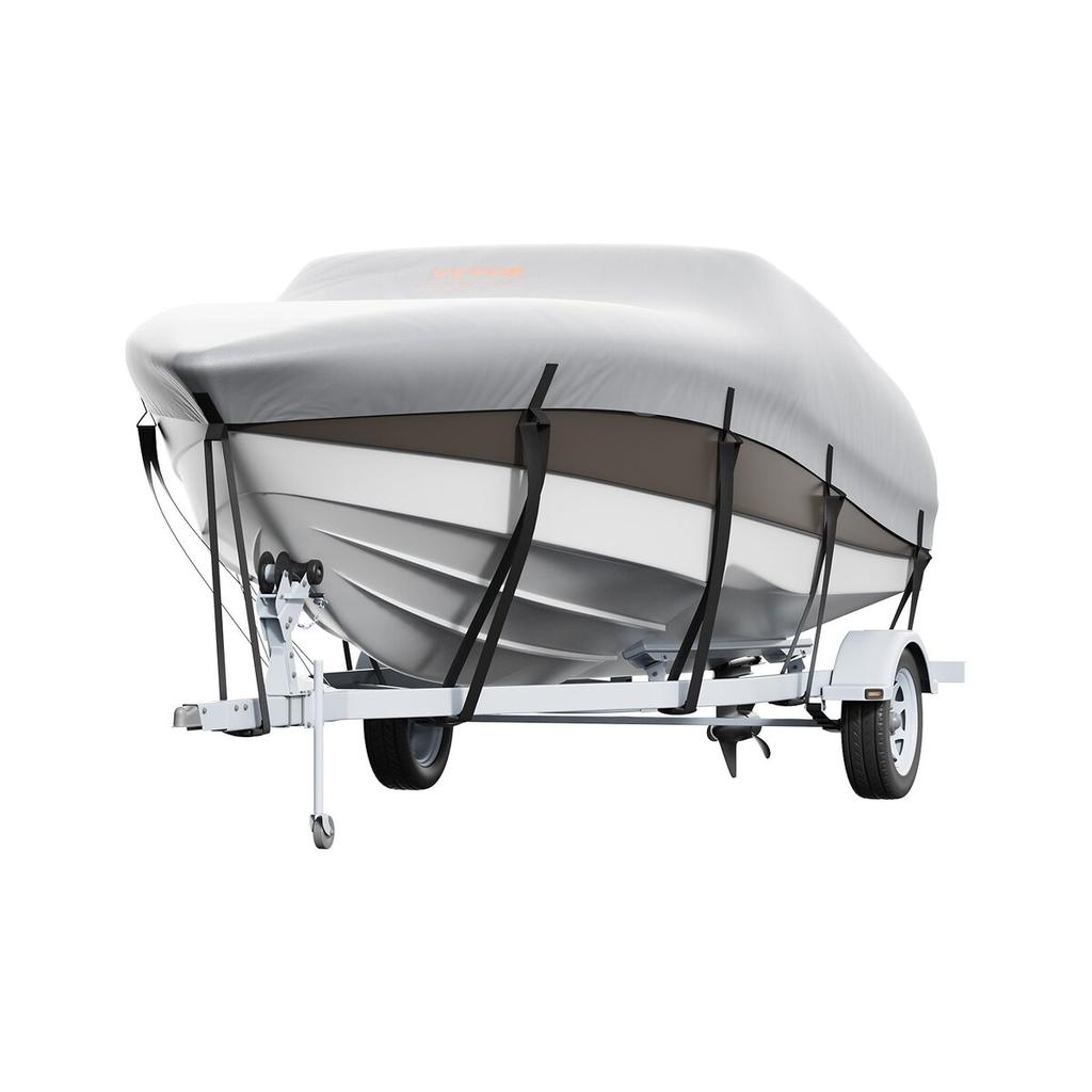 Boat Cover, 5180-5790 mm Trailerable Waterproof Boat Cover, 600D Marine Grade PU Oxford, with Motor Cover and Buckle Straps, for V-Hull, Tri-Hull,