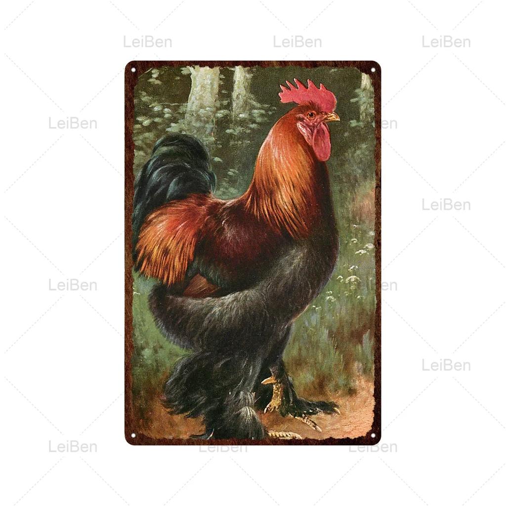 Kyckling Vintage Metallplåtskyltar Kyckling Tupp Höna Ägg Gård Staket Skylt Retro Plakett Dekorativ Plåt för Gårdstallrik Heminredning