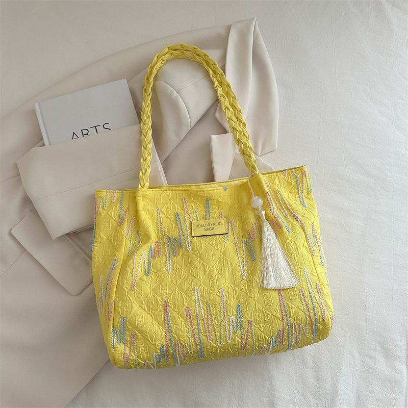 Class Commuting Simple And Fashionable Large-Capacity Bag Women'S Casual Striped Shoulder College Student Tote Bag