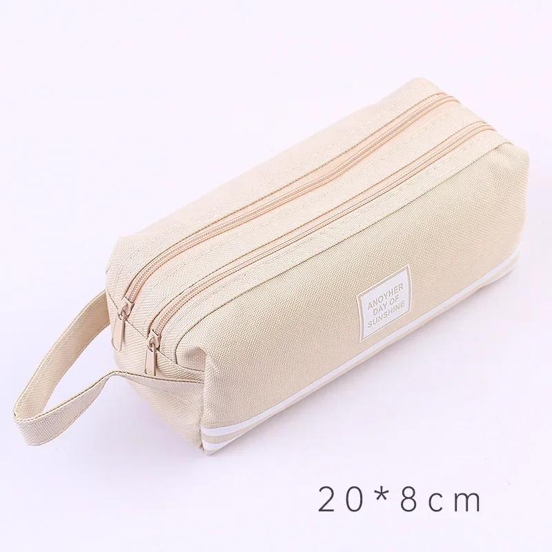 Large Capacity Pencil Cases Double Layer Simple Canvas Bags for Girls Back to School School Office Supplies Stationery