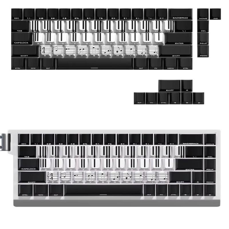 74Key Side Print Translucents Keycaps Original Profile Piano Key Theme Backlit Keycap for 60-68 Mechanical Keyboards