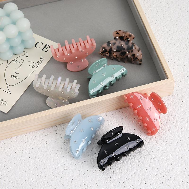 Share Beauty~ Acetate Candy Color Grab Clip Exquisite Diamond-Encrusted Fresh Shark Clip Temperament Small Hair Accessories
