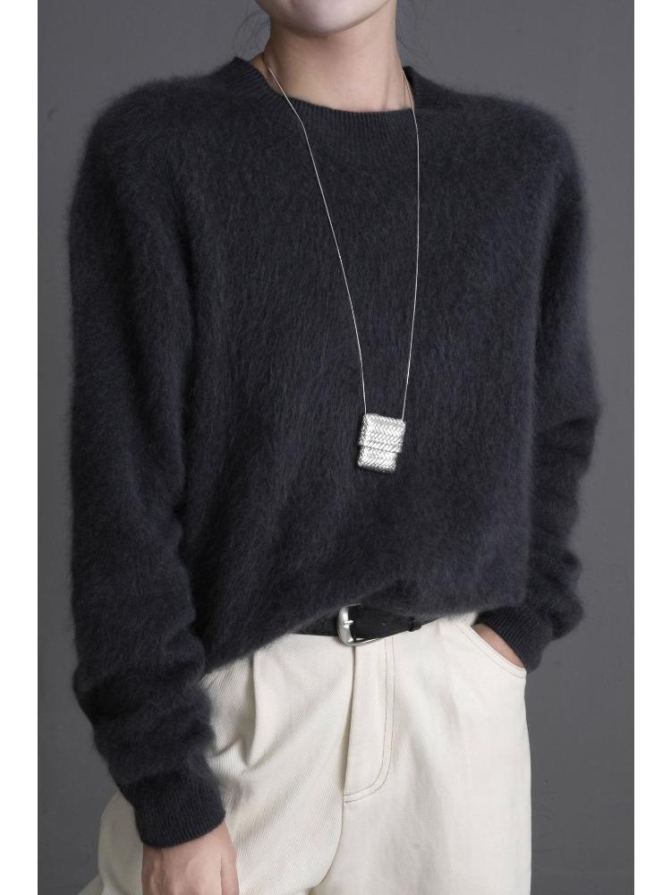 Fluffy Crew Neck Knit Sweater for Women