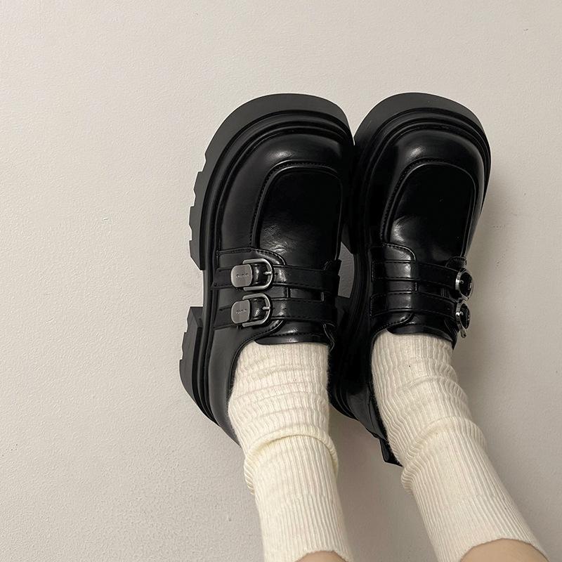 Black British style retro platform small leather shoes women's 2025 new spring and autumn French versatile thick heel Mary Jane single shoes