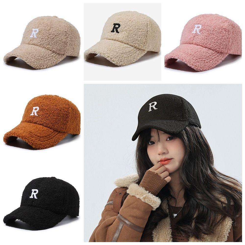 

Lamb Fleece Letter Baseball Cap Embroidery R Plush Baseball Cap Versatile Girl