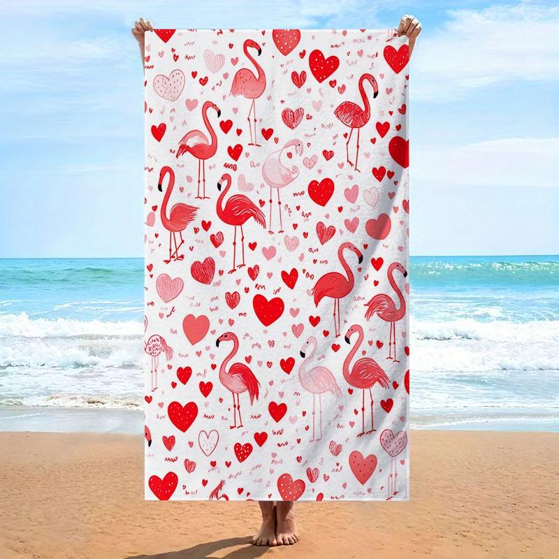 1pc Pink flamingo pattern beach towel, made of polyester, machine washable, suitable for swimming, travel and camping.