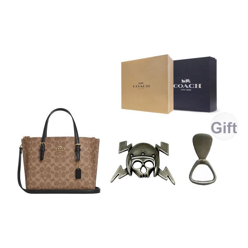 Coach Mollie Brand Logo Detachable Shoulder Strap Tote Bag Shopping Bag Women Tote Brown Black CV965-IMQRX