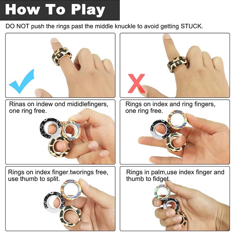3Pcs NEW Anti-stress Magnetic Rings Magnetic Bracelet Ring Unzip Toy Magic Ring Props Tools Decompression Toys Finger Rings Toy
