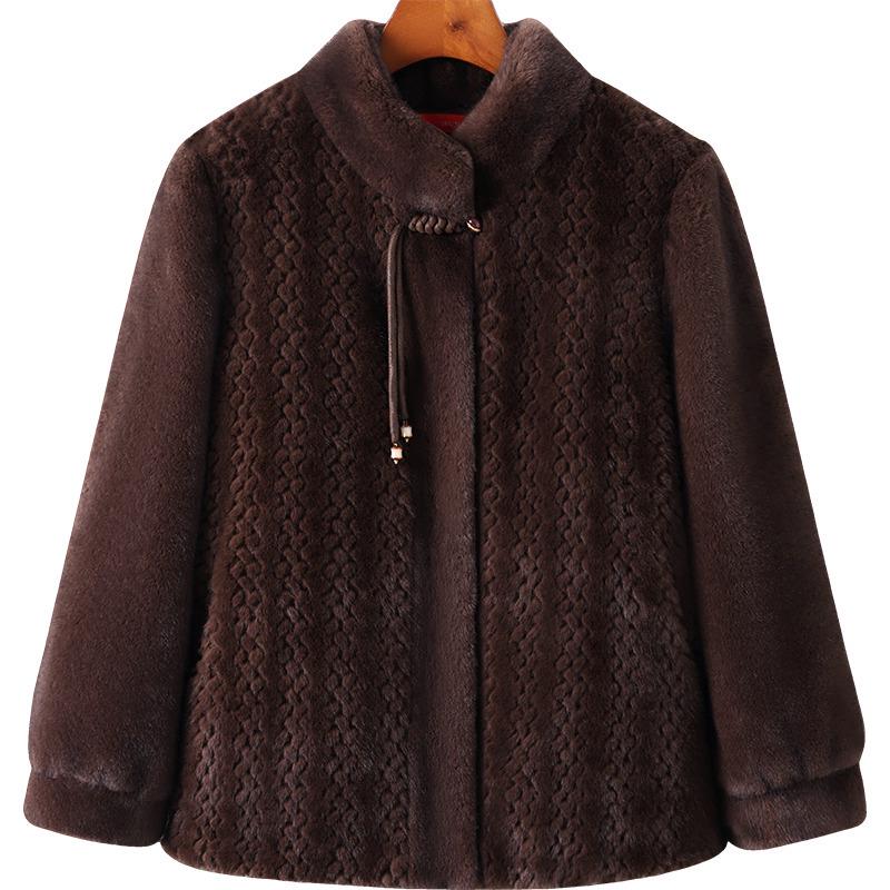Winter Mink Velours Verdikte Jas voor Vrouwen van Middelbare Leeftijd en Ouderen