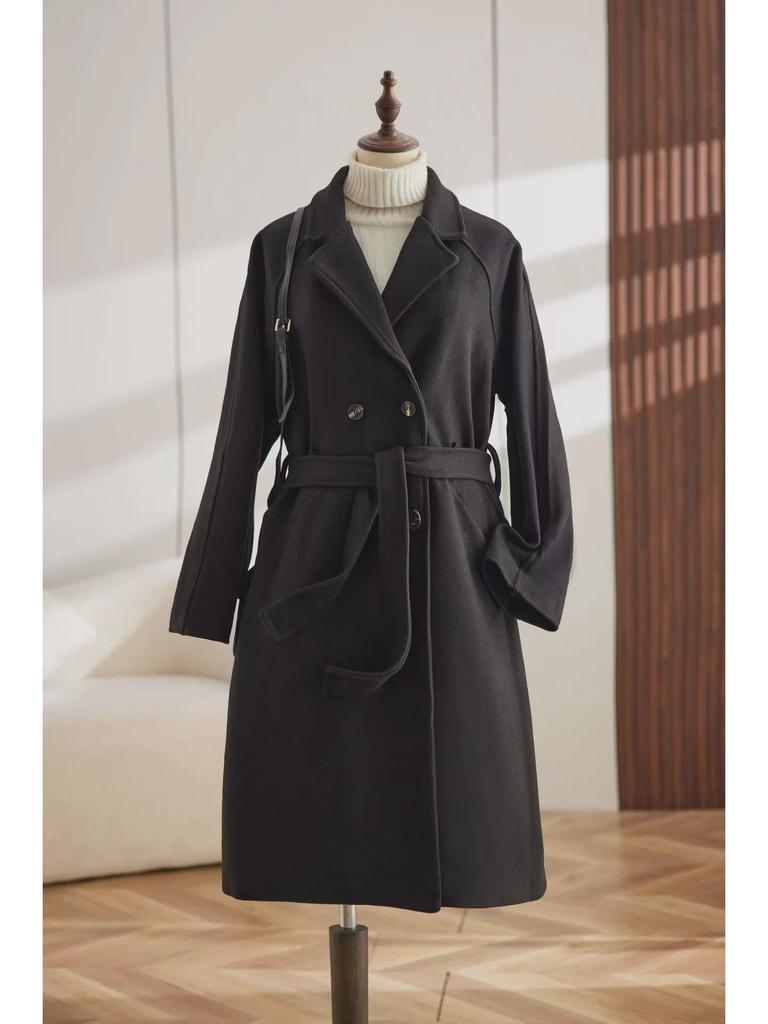 Women's Mid-Length Wool Coat - Hepburn-Inspired, British Style, Korean Version, Perfect for Spring and Autumn