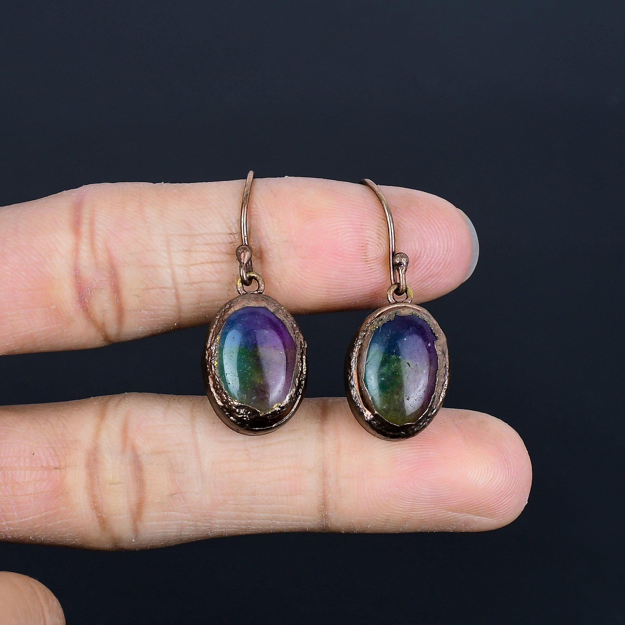 

Радужные серьги из солнечного кварца, ювелирные изделия из драгоценных камней, серьги ручной работы, гальванизированные медью, ювелирные изделия новейшего дизайна 2.55 Inches