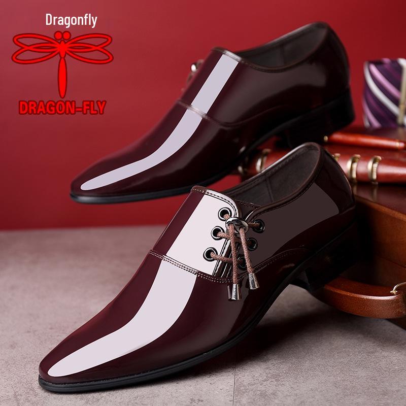 Dragonfly Men's Genuine Leather Pointed Toe Formal Shoes - Soft Sole, Korean Style, Plus Size Available
