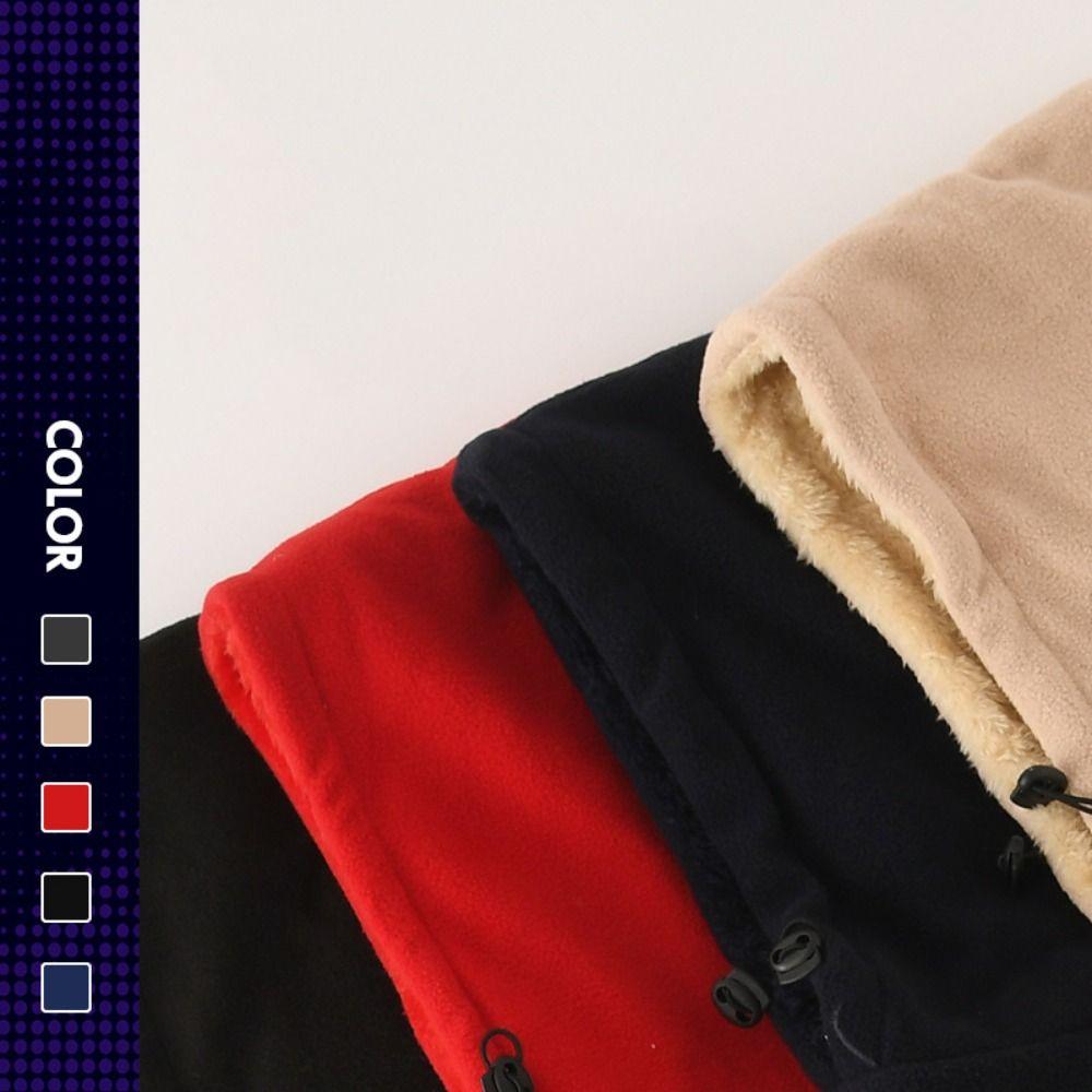 Drawstring Fleece Balaclava Hat Solid Color Pullover Cap Casual Masks Hood Beanies  Cycling