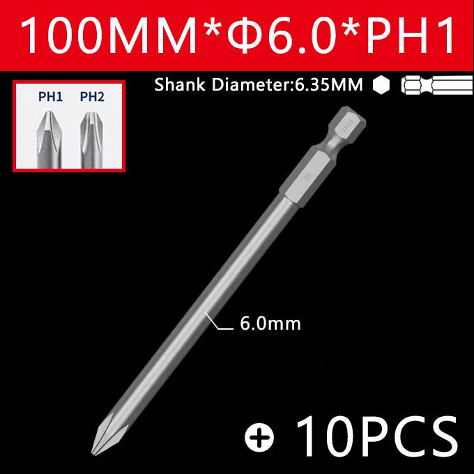 10pcs 100mm Cross Screwdriver Bits Set Alloy Steel Electric Screwdriver 1/4 Inch Hex Screw Driver Bits Hand Tools PH1 PH2