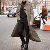 Herbst Winter Langer Trenchcoat Zweireihig Einfarbig Slim Winddicht Windbreaker Streetwear