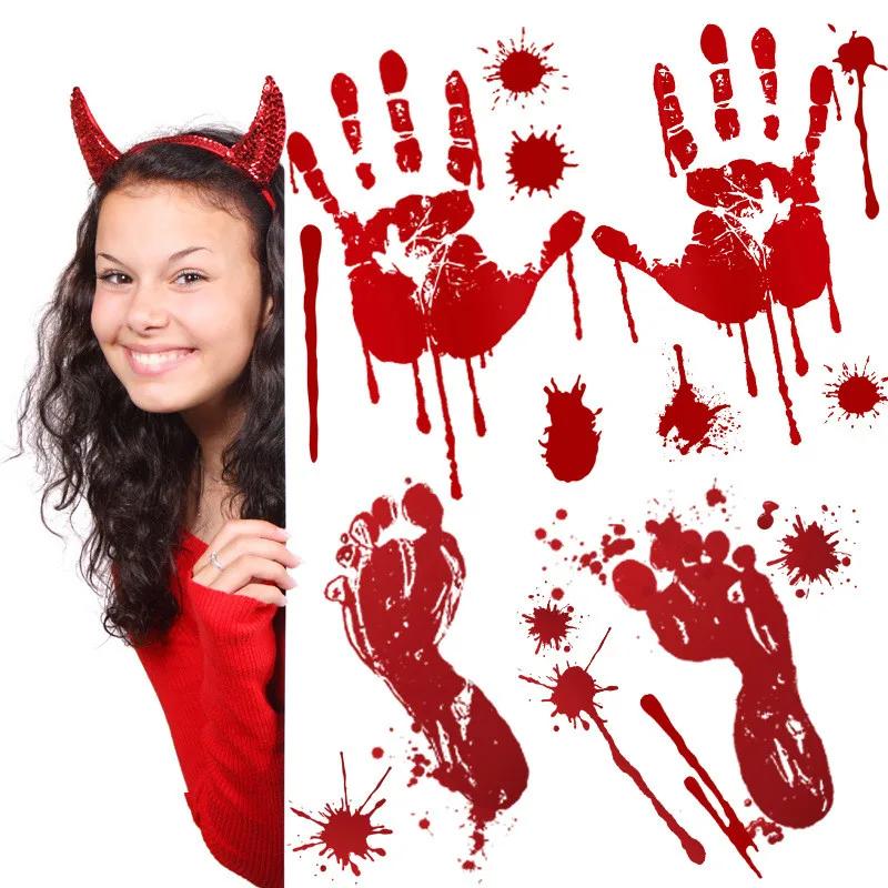 4pcs/set Halloween Bloody Handprint Stickers Wall Window Door Home Decal Stickers Halloween Party Decoration Haunted House Prop