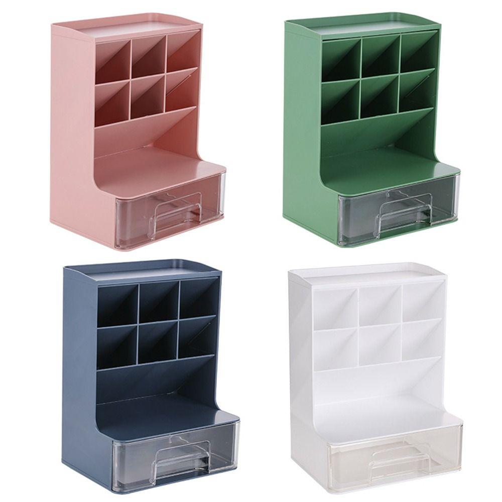 6-Grid Oblique Pen Holder Solid Color Cosmetics Storage Box Stationary Organizer Home